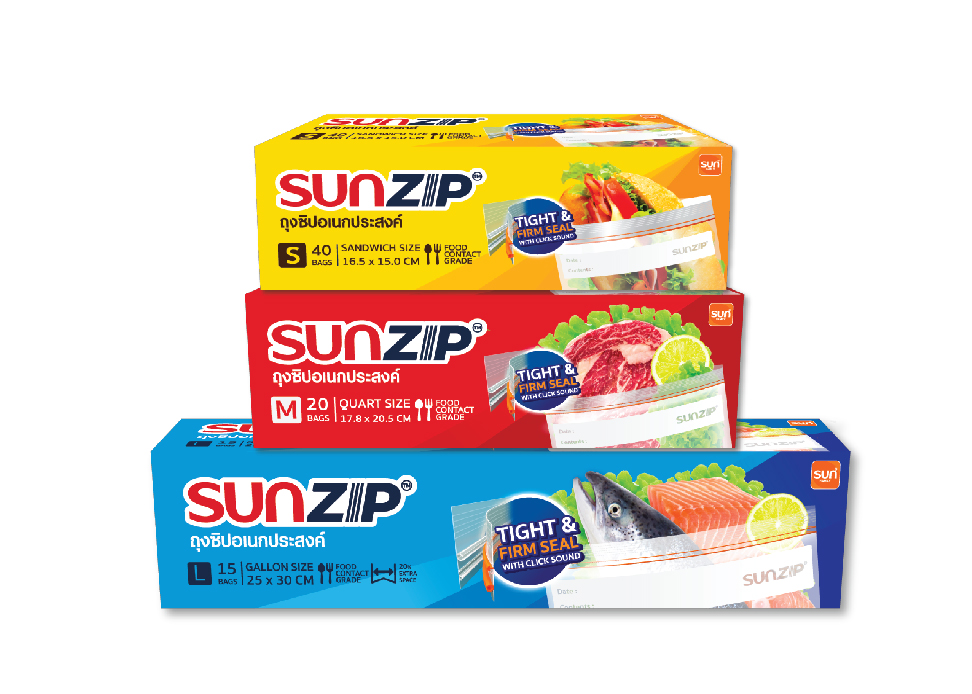 SUNZIP ถุงซิปล็อค 1 ชั้น ถุงซิปถนอมอาหาร ขนาด Sandwich Quart Gallon ...