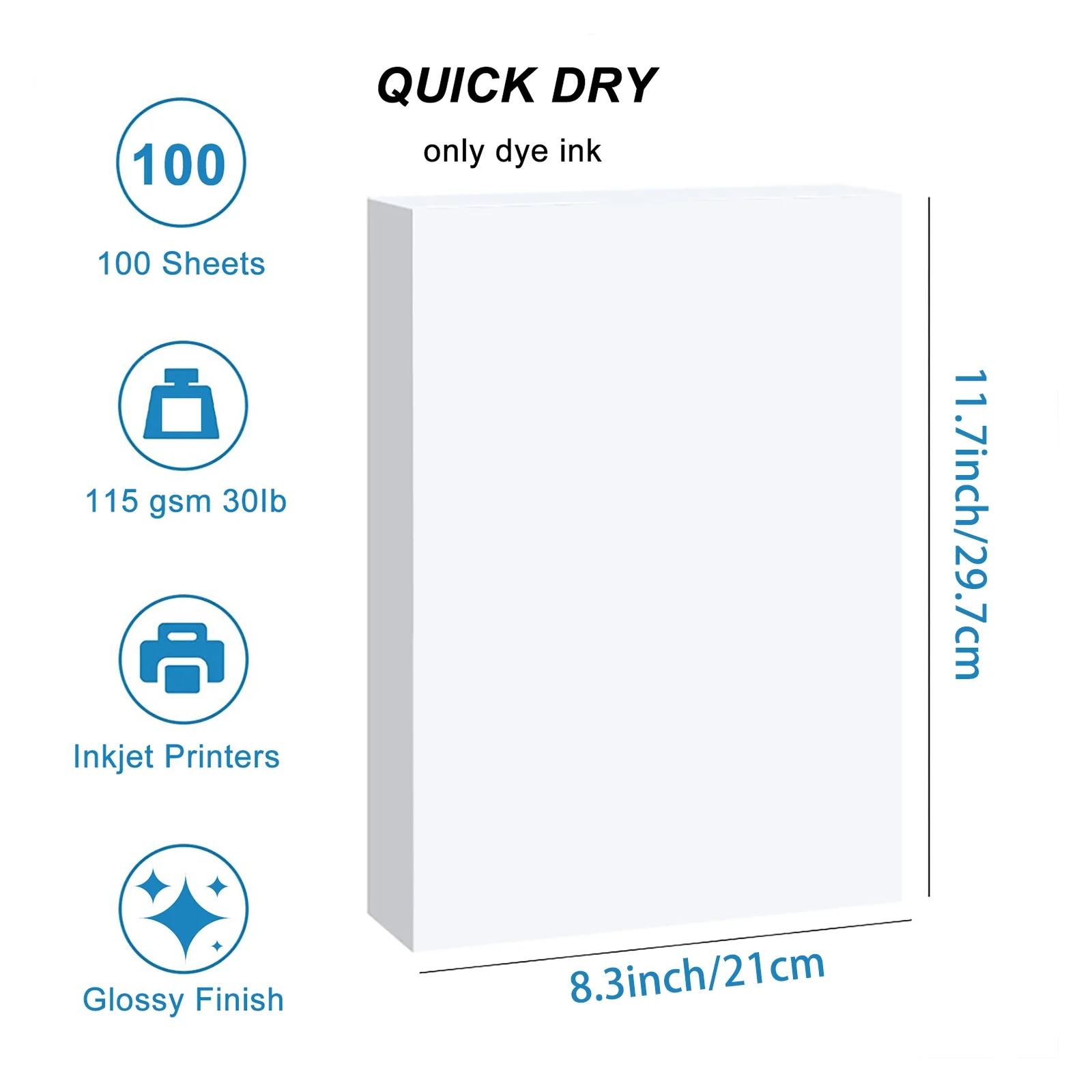 100 Sheets A4 Glossy Single-Sided Photo Paper 115/135gsm for Inkjet ...
