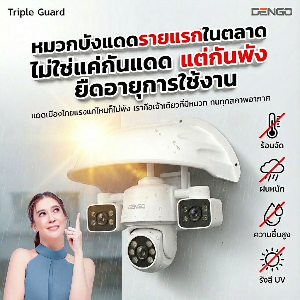 [บันทึก3กล้อง] Dengo Triple Guard กล้องวงจรปิด 3 กล้อง ชัด FullHD หมุน ...