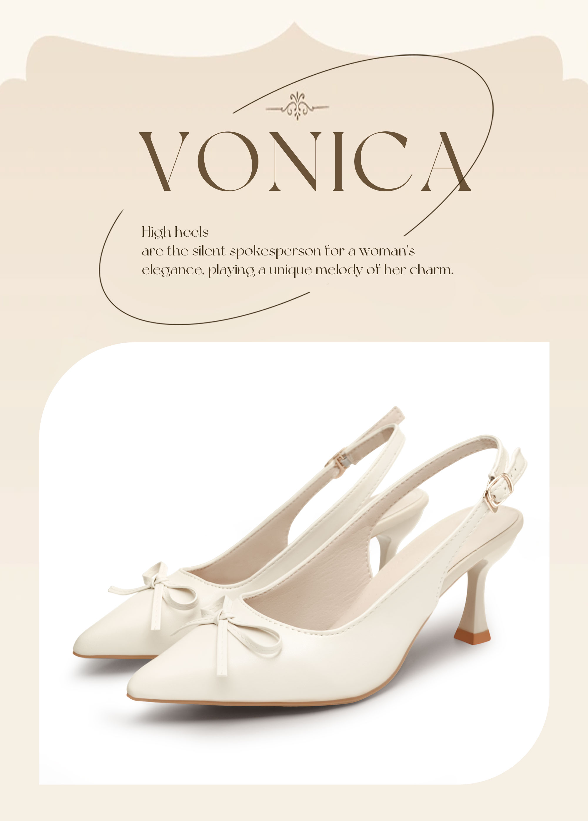 VONICA รองเท้าแตะส้นเข็มสไตล์เกาหลี สีเบจ แต่งโบว์ ทรงสวย ใส่สบาย ...
