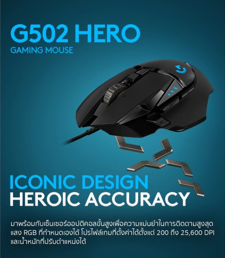 LOGITECH G502 HERO RGB Gaming Mouse เม้าส์สำหรับนักเล่นเกม Warranty 2 ...