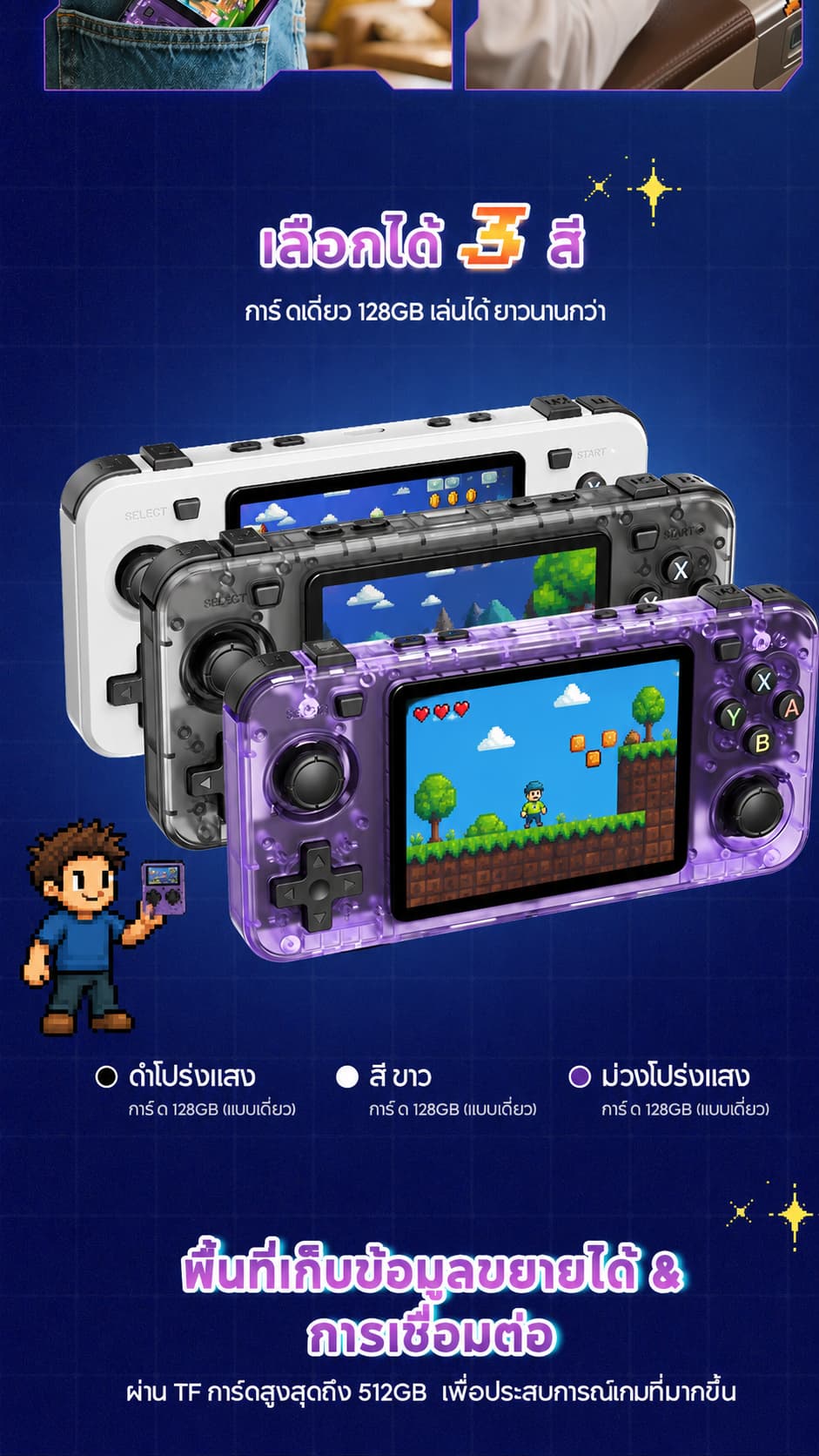 R36H ใหม่เกมพกพา 128G เกมบอย Gaming consoles psp ของเล่น game console ...