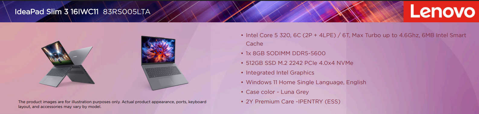 LENOVO IDEAPAD SLIM 3 16IWC11 83RS005LTA NOTEBOOK (โน้ตบุ๊ค) / Intel ...