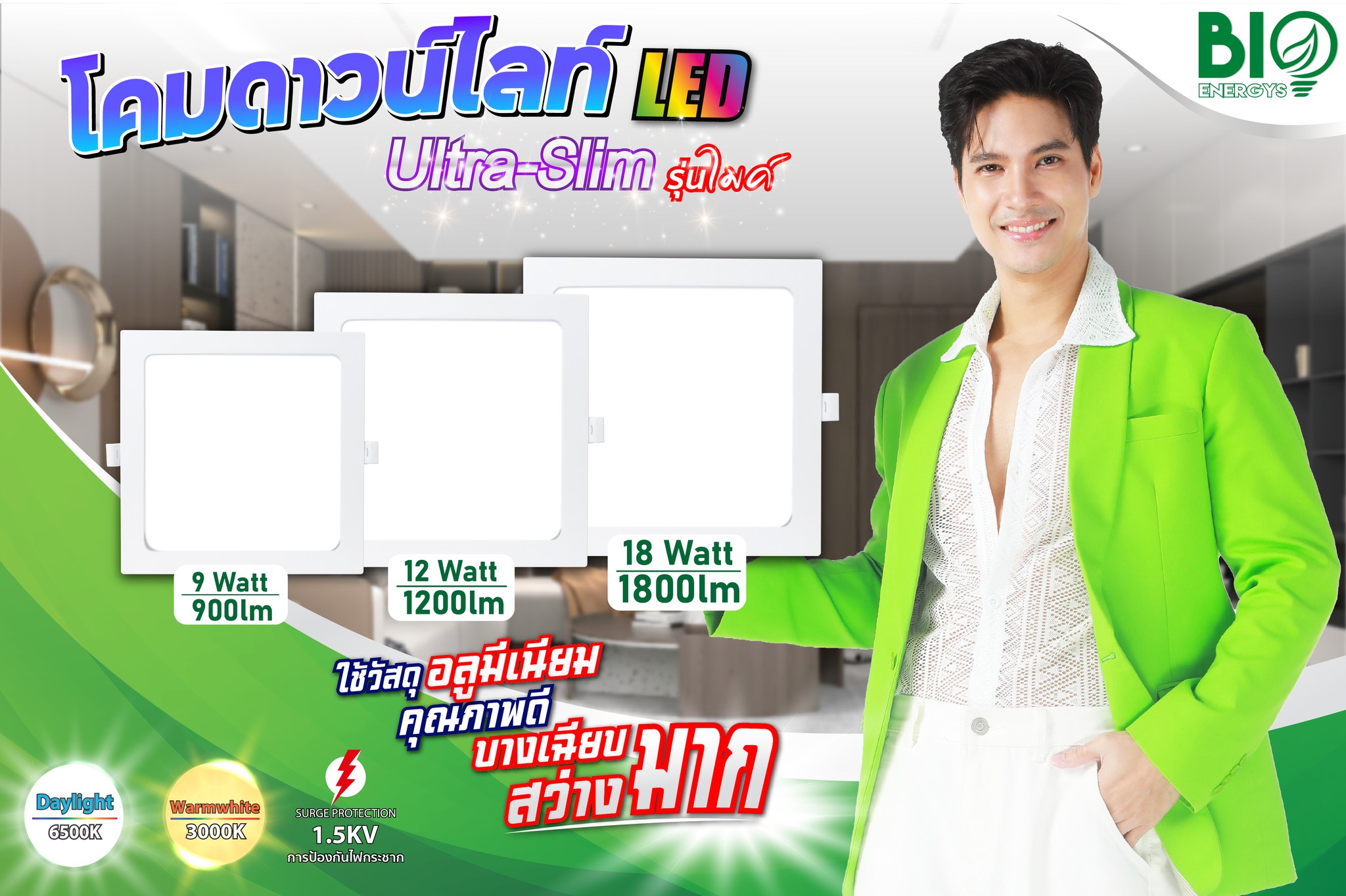 Bio Energys โคมดาวน์ไลท์ฝังฝ้า รุ่นไมค์ แบบกลม-เหลี่ยม 9W 12W 18W Panel ...