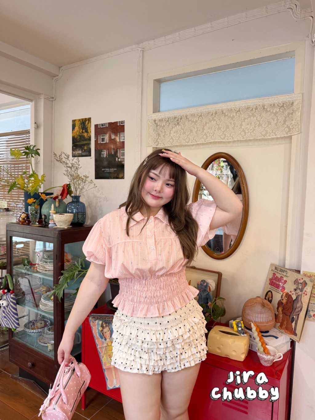 Mini Heart Top - เสื้อคอปกแขนตุ๊กตา จั๊มเอว ผ้าลายหัวใจ (อก40-52 ...