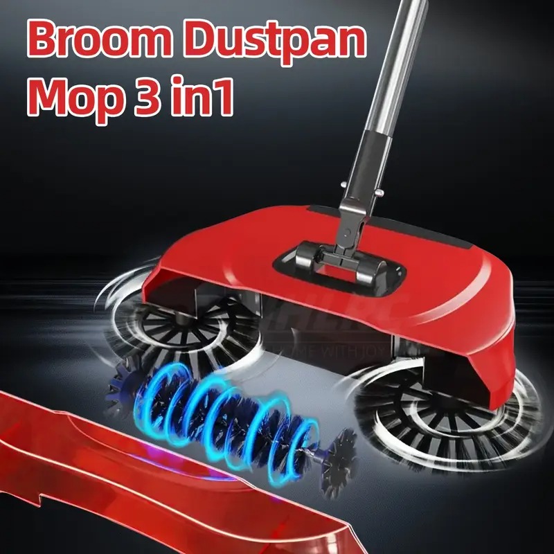 3-in-1 Manual Push Broom, Dustpan & Sweeper Combo - Heavy-Duty Red Hand ...