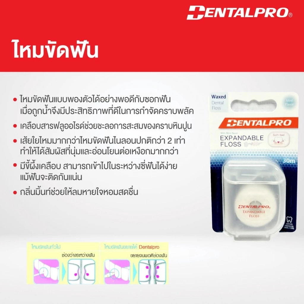 Dentalpro Expandable Floss 30m เดนทัลโปร ไหมขัดฟัน 30 เมตร | Shopee ...