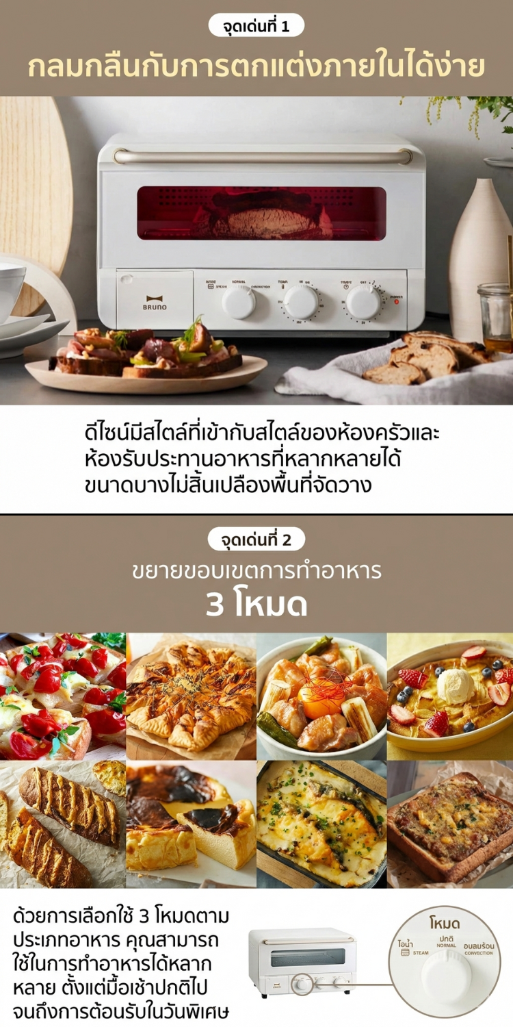 BRUNO Steam and Bake Toaster BOE067-GRG เตาอบ 3 in 1 เตาอบไอน้ำ เครื่อง ...