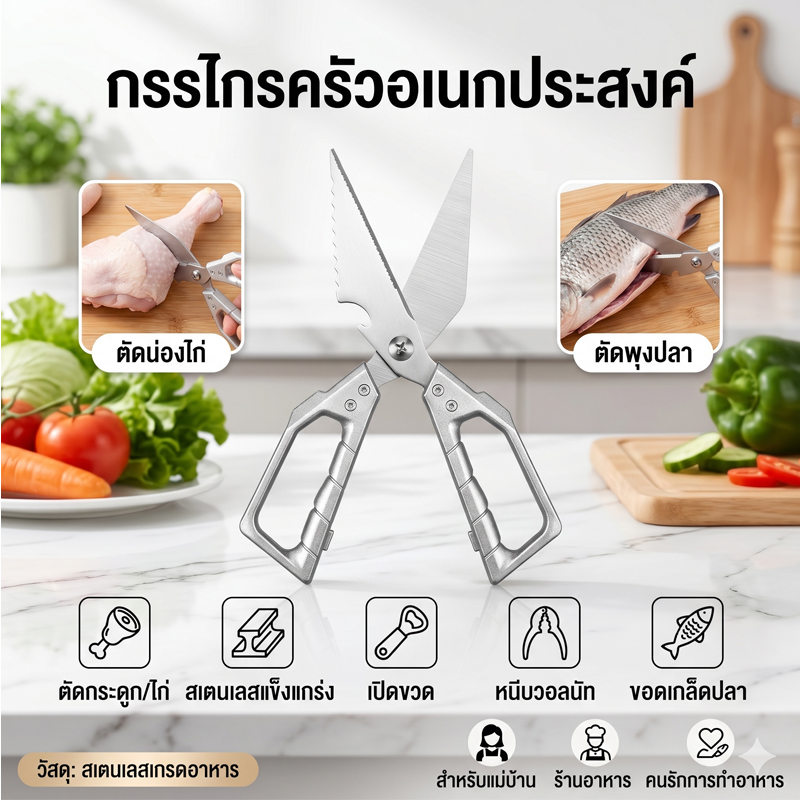 Multi-functional stainless steel kitchen scissors. Scissors for cutting ...