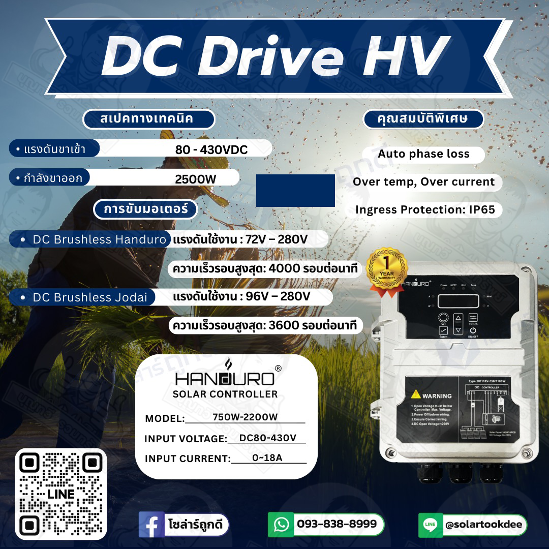 HANDURO กล่องควบคุมปั๊มน้ำโซล่าเซลล์ DC controller Box HV 750W-2200W ...