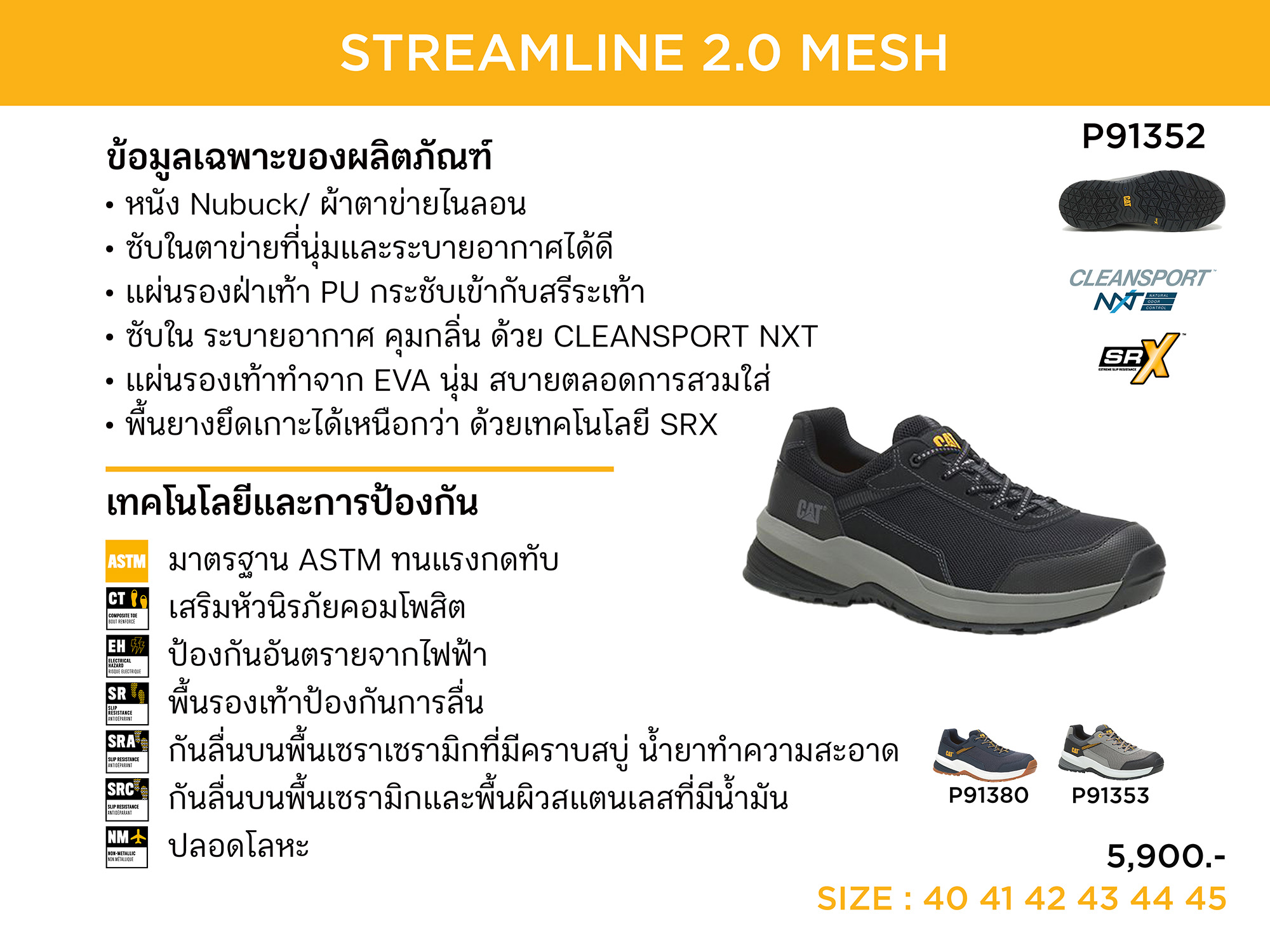 CATERPILLAR รองเท้าเซฟตี้ Streamline 2.0 Mesh Composite Toe P91352 ...