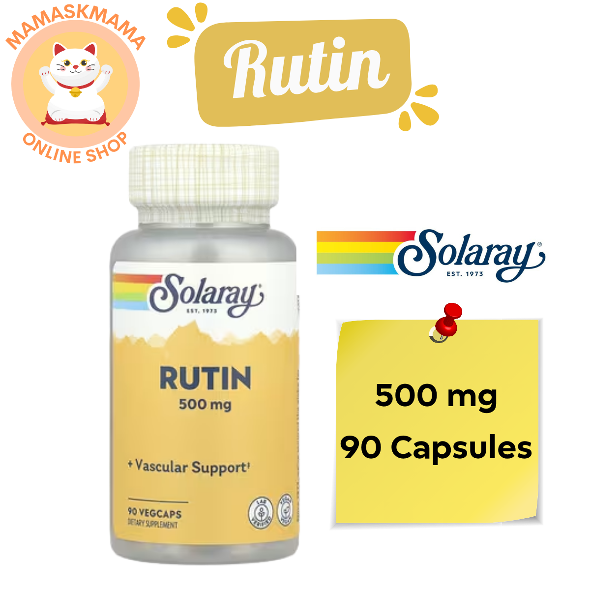 Rutin 500 mg (รูติน) อาหารเสริม Solaray 90 VegCaps สินค้านำเข้า พร้อม ...