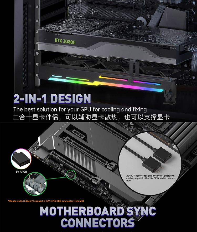 AsiaHorse Graphics Card Cooler with ARGB 5V 3Pin LED and Three 80mm ...