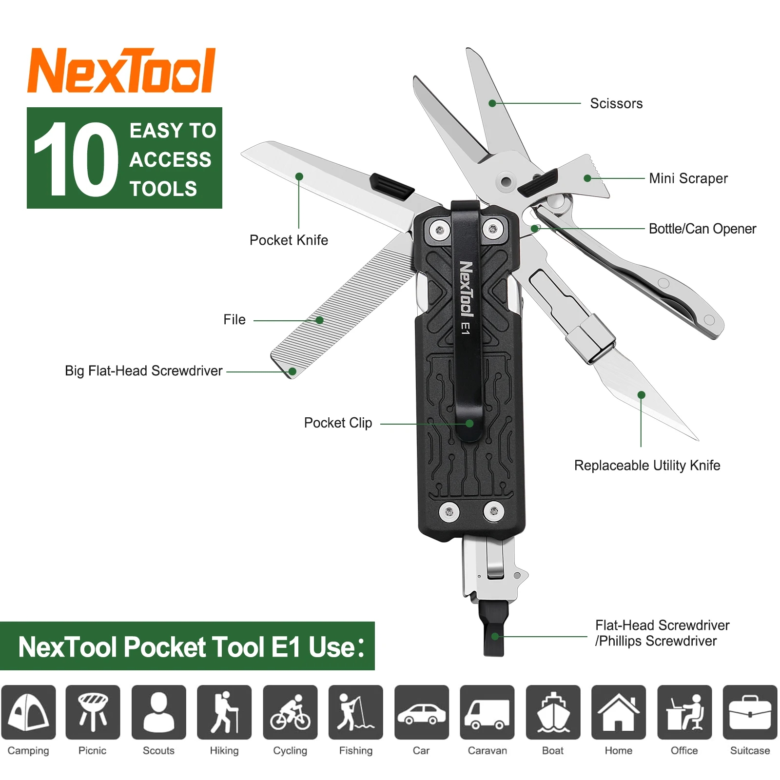 มีดพกพร้อมฟังก์ชันอเนกประสงค์ NexTool® EDC Silver Blade Tool E1 ...