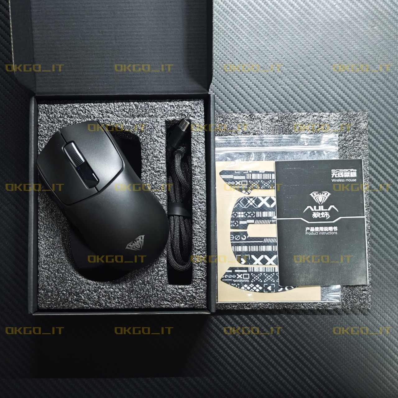 AULA SC580 PRO (เมาส์ไร้สาย) สีดำ (ของใหม่) PAW3311 E-sports มีจอ สาม ...