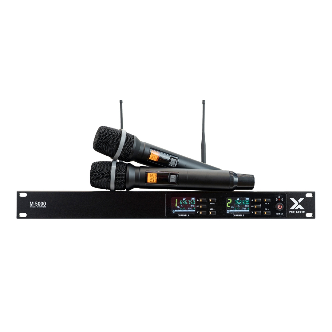 X PRO AUDIO M-5000 ไมค์ลอยคู่ ระบบไมโครโฟนไร้สาย UHF คุณภาพสูงที่เน้น ...