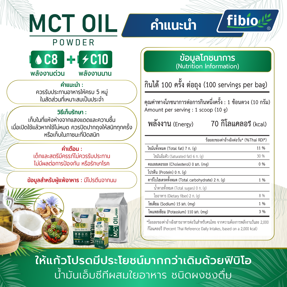 [Fibio] MCT Oil Powder C8 C10 ผสม Inulin Fiber ผงเอ็มซีทีออยล์จาก ...