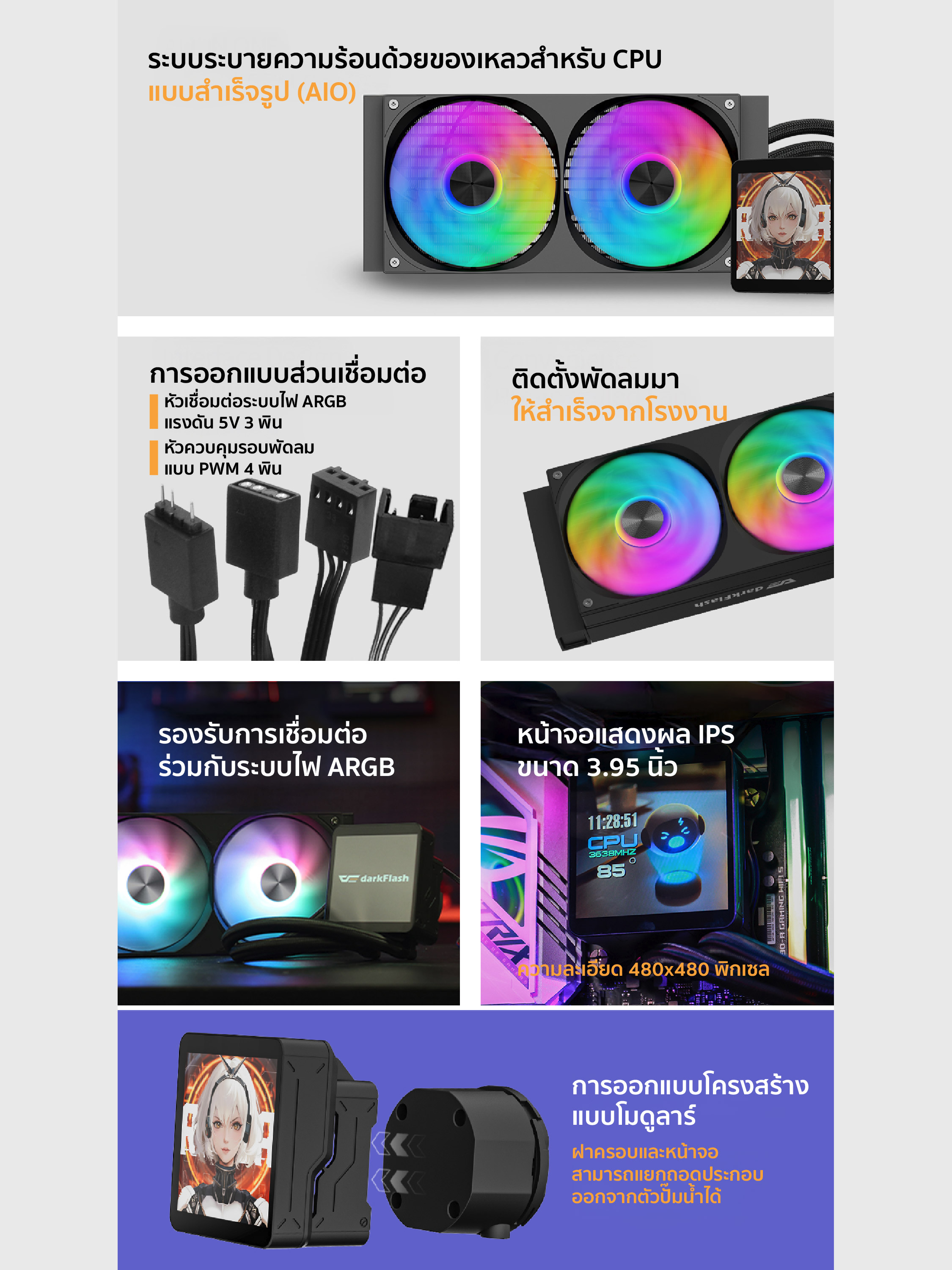 ชุดน้ำระบบปิด DarkFlash Wave DV240S MAX / DV360S MAX TDP 320 AIO Liquid ...
