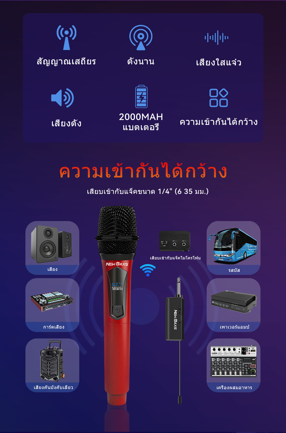 NEW BAXS ไมโครโฟนไร้สาย ชุด DT802 UHF,แบบชาร์จได้ Type-C เหมาะสำหรับการ ...