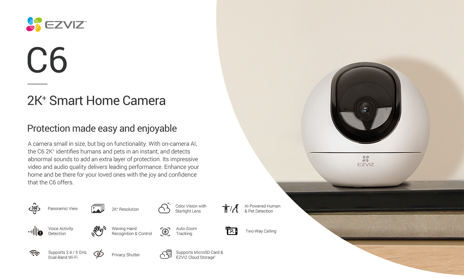 EZVIZ C6 2K+ 4MP (CS-C6-A0-8C4WF) 4mm กล้องวงจรปิด WiFi PT IP Camera ...