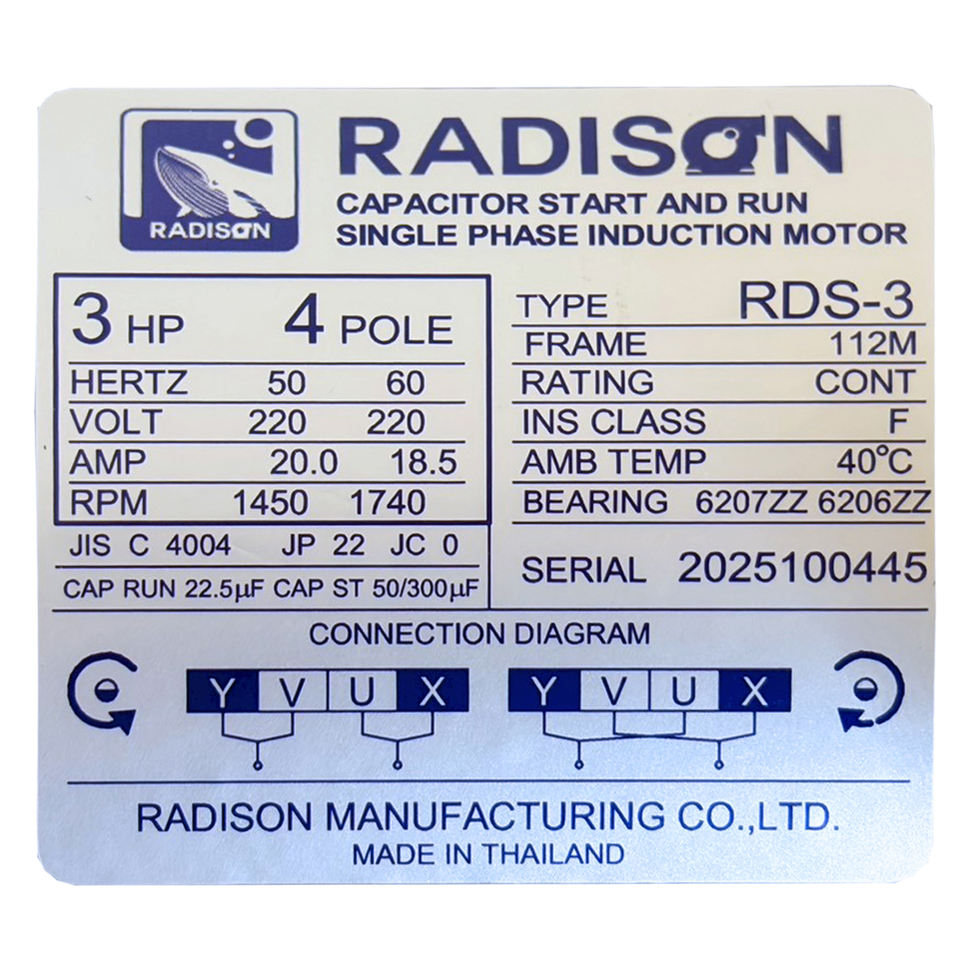 RADISON เรดิสัน มอเตอร์ มอเตอร์ไฟฟ้า 3HP 4P 220V แกน 28 มิล รุ่น RDS-3 ...