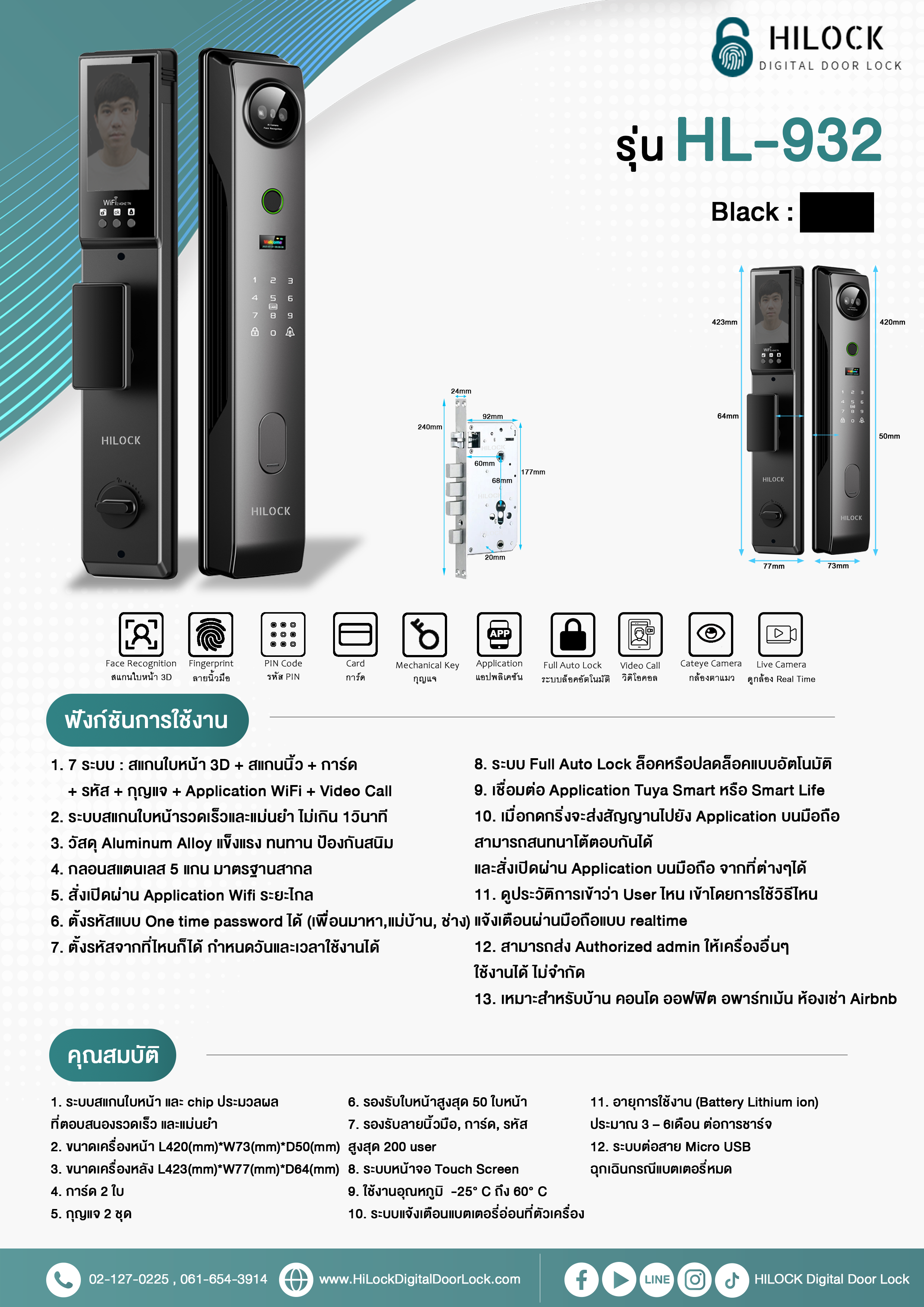 New!! Model ปี2026 HiLock Digital Door Lock : 8 ระบบ รุ่น HL-934, HL ...
