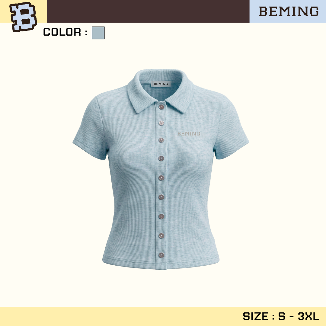 Bemingtop1177(S-3XL) - Bemmy Top - เสื้อโปโลทรงเข้ารูปดีเทลกระดุมหน้า ...