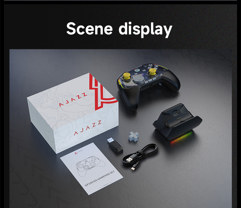 จอยเกมมิ่งพร้อมแท่นชาร์จ Ajazz GP100 NS SET Wireless Charging Dock Tri ...