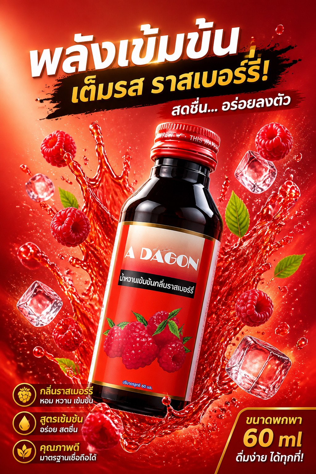 ADAGON น้ำหวานกลิ่นราชเบอร์รี่ขนาด 60 ML จำนวน 1 ขวด........R6-1 ...