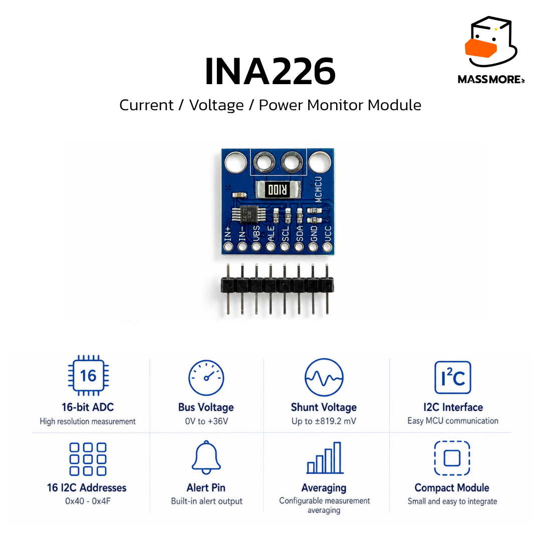 โมดูลวัดพลังงาน INA219 INA226 I2C DC Meter Volt Current Watt Power ...