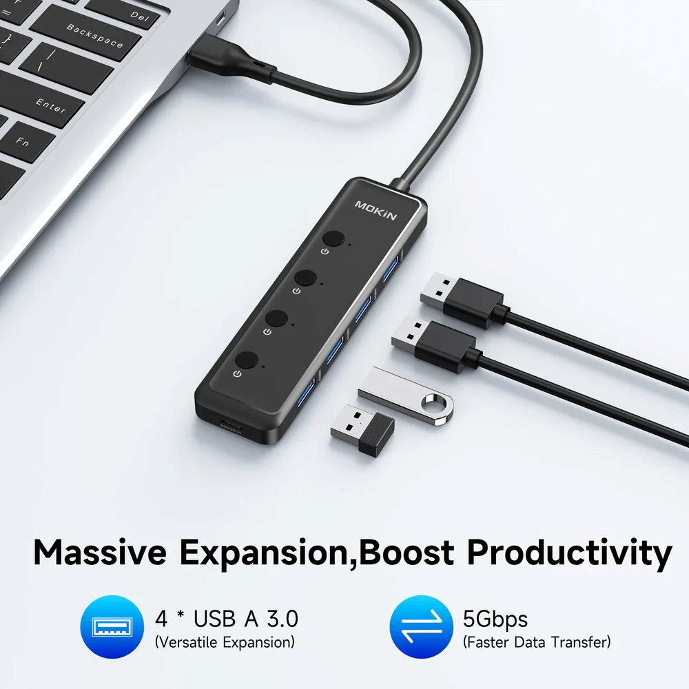 [ทักแชทรับโค้ดลับ] MOKiN USB 3.0 Hub 5-Port Ultra Slim 5Gbps Data ...
