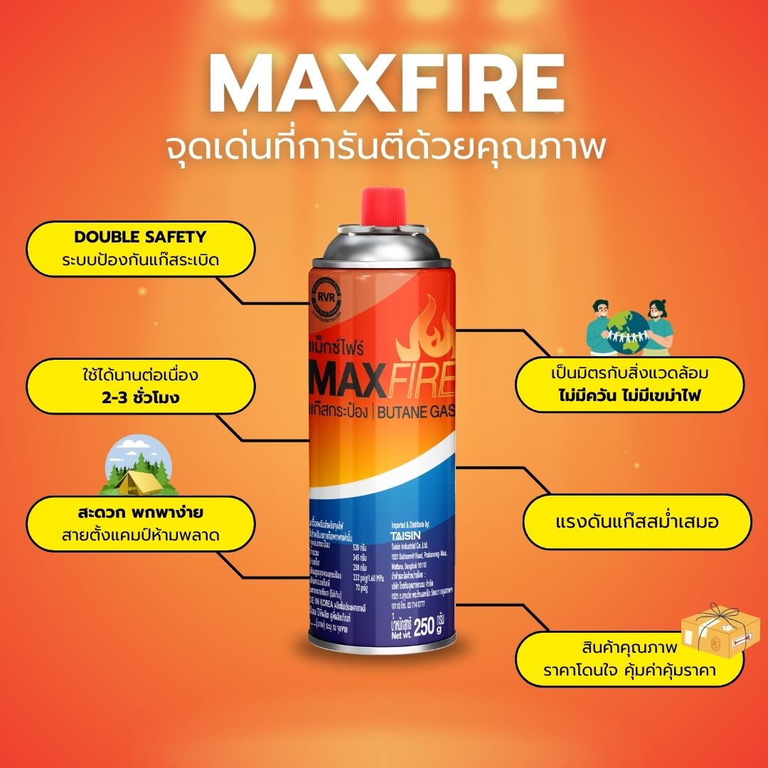 รุ่นใหม่ MAXFIRE มีดับเบิ้ลเซฟตี้ แก๊สกระป๋องคุณภาพ ความปลอดภัยสูง แพ็ค ...