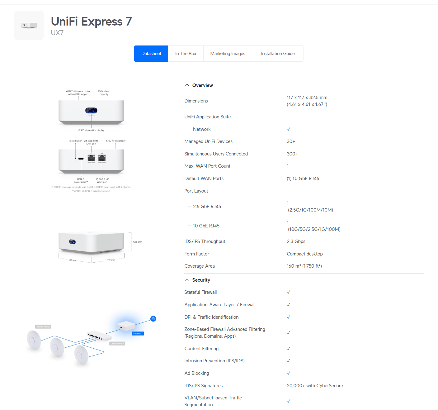 UniFi Express 7 (UX7) super-compact 10G Cloud Gateway with integrated ...