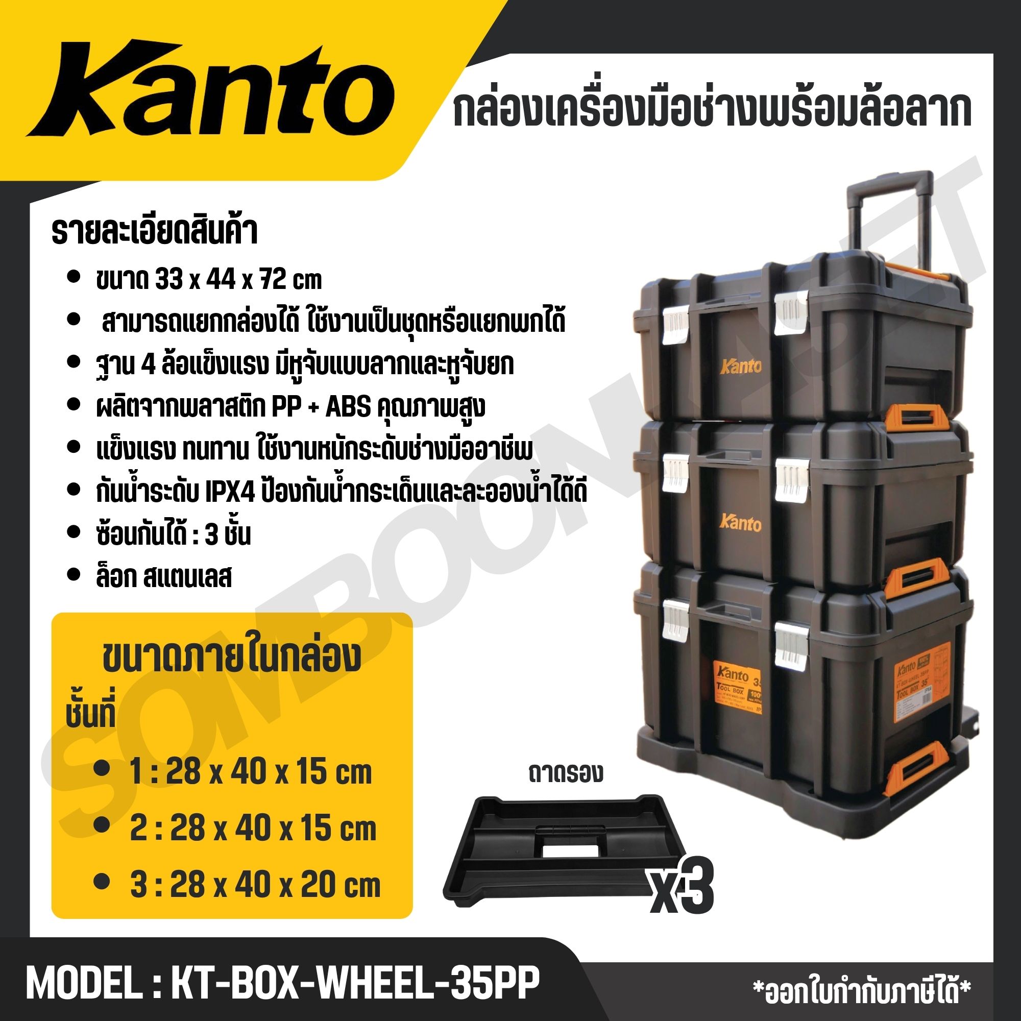 KANTO กล่องเครื่องมือล้อลาก 25,32 34,35,38,40 นิ้ว กันน้ำได้ระดับ IPX4 ...