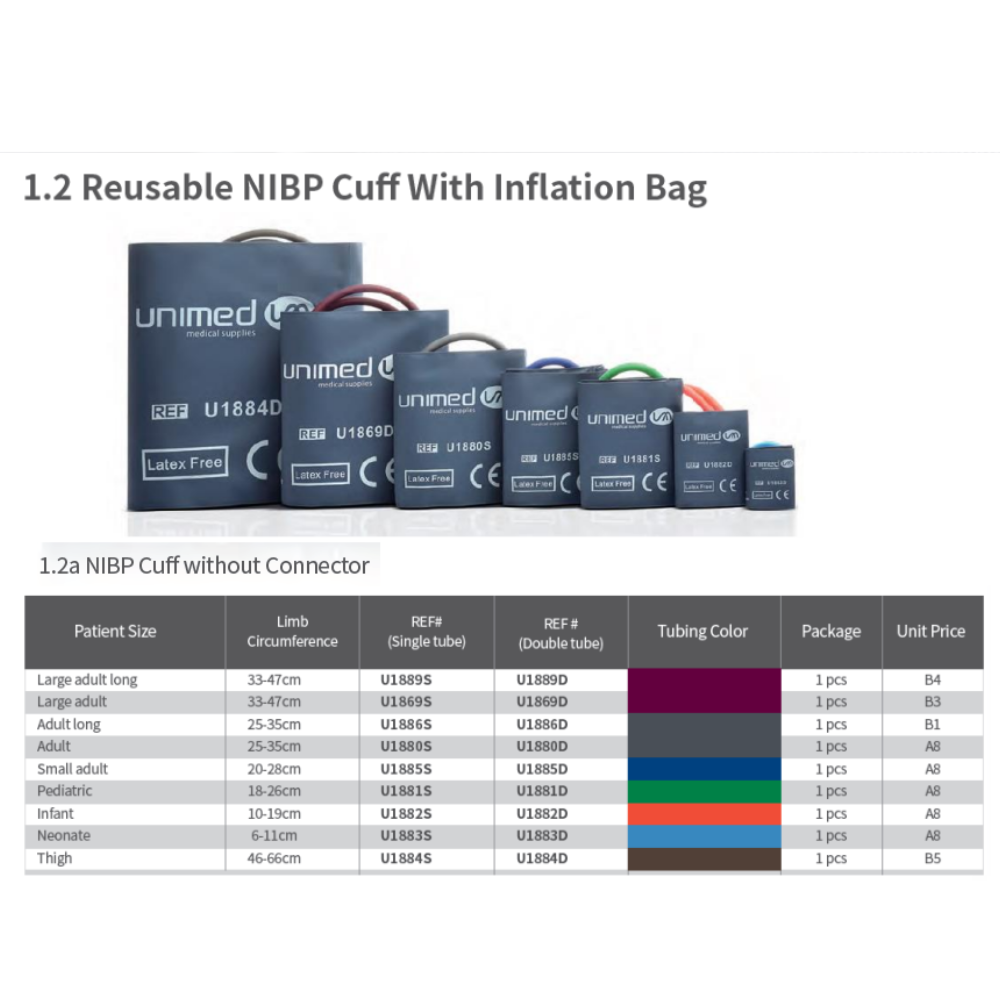 UNIMED Reusable NIBP Cuff with Inflation bag ผ้าพันแขนสำหรับวัดความดัน ...