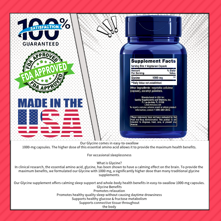 Life Extension Glycine 1000mg Supports Nervous System & Daily ...