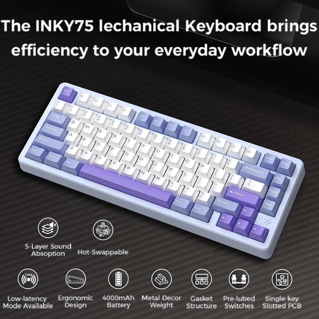 (พร้อมส่งทันที)ELECFOX INKY75คีย์บอร์ดกลไกอลูมิเนียม75%Tri-Mode Gasket ...