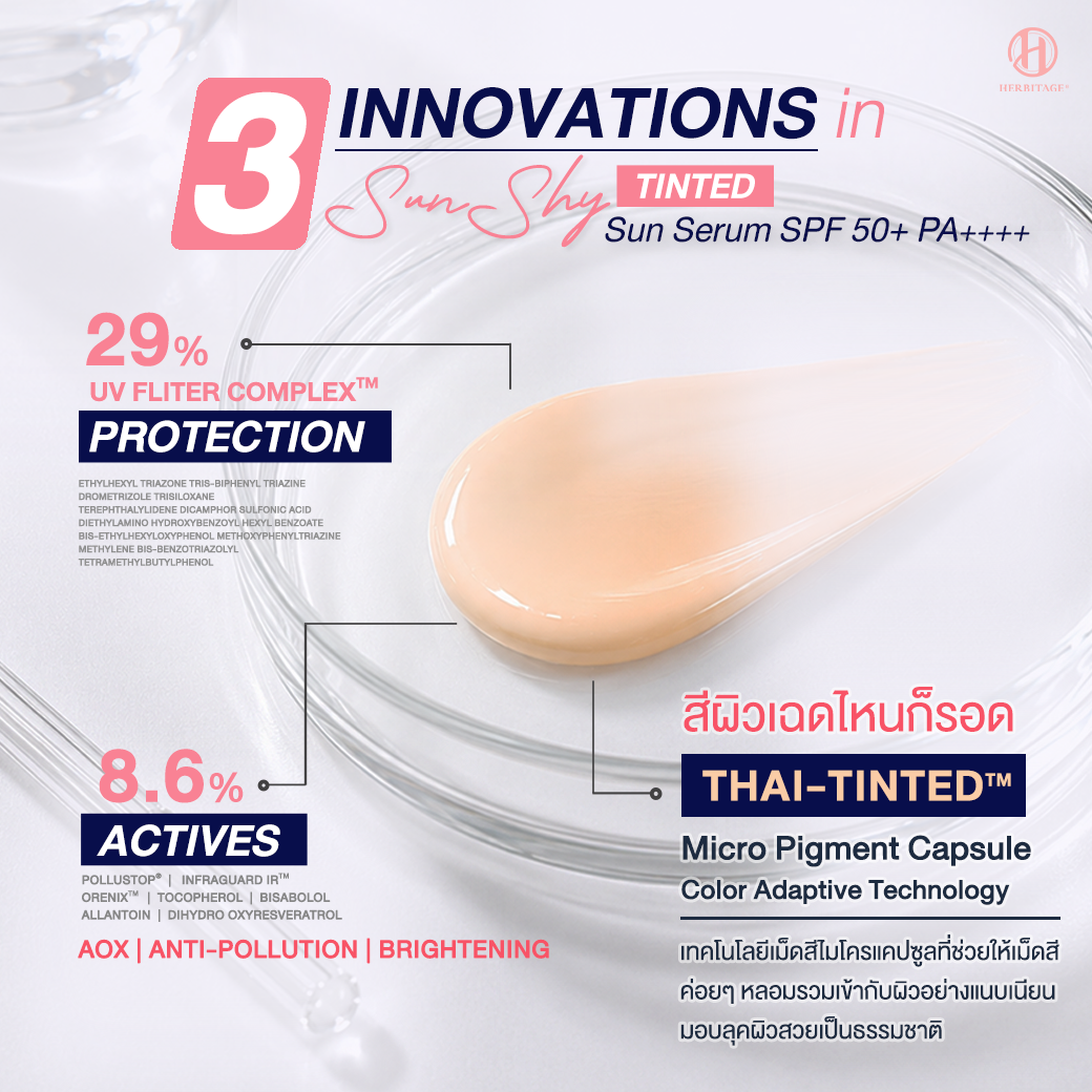 HERBITAGE SUNSHY ALL-ROUNDER PROTECTION BRIGHTENING TINTED SUN SERUM ...