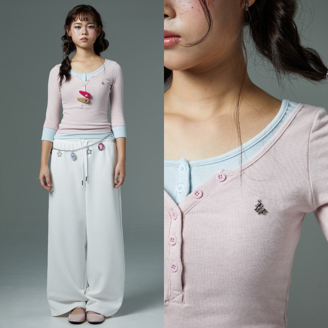 Bemingtop1203(S-2XL)-Peachie Top - เสื้อแขนสามส่วนดีไซน์เลเยอร์ 2 ชั้น ...