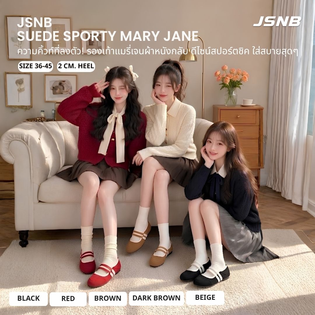 JSNB รองเท้าแมรี่เจน ทรงสปอร์ต หน้ากว้างหนังนุ่ม พื้นยางกันลื่นสไตล์ ...
