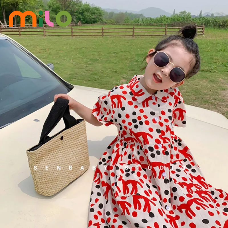 milo-เด็กใหม่ในช่วงฤดูร้อนชุดสาวเกาหลีชุดสาวน้อยลายจุดสไตล์ตะวันตกพิมพ์ชุดเจ้าหญิง