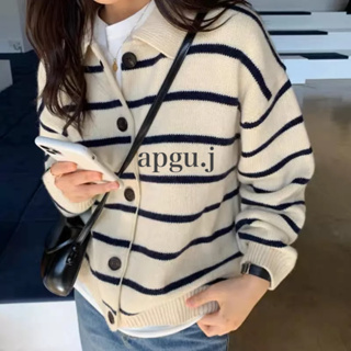 พร้อมส่ง💖 (AP015) เสื้อกันหนาว ไหมพรม ลายทาง สไตล์เกาหลี stripe sweather apgu.j shop
