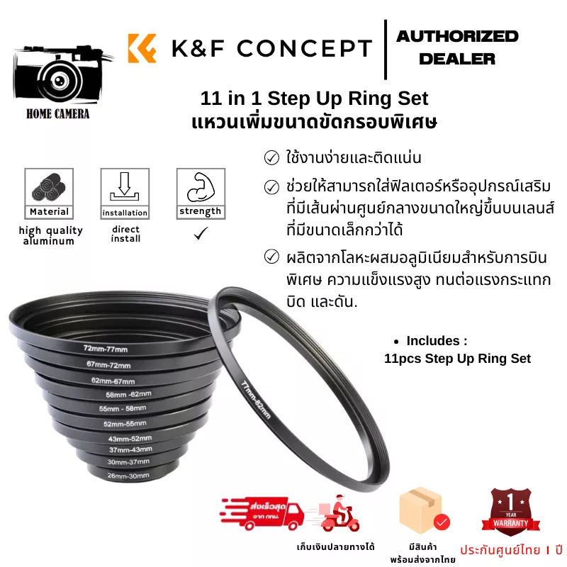ภาพหน้าปกสินค้าแหวนแปลงหน้าเลนส์ K&F 11in1 Step-up ring set filter สำหรับเลนส์ DSLR , Mirro (SKU0800)