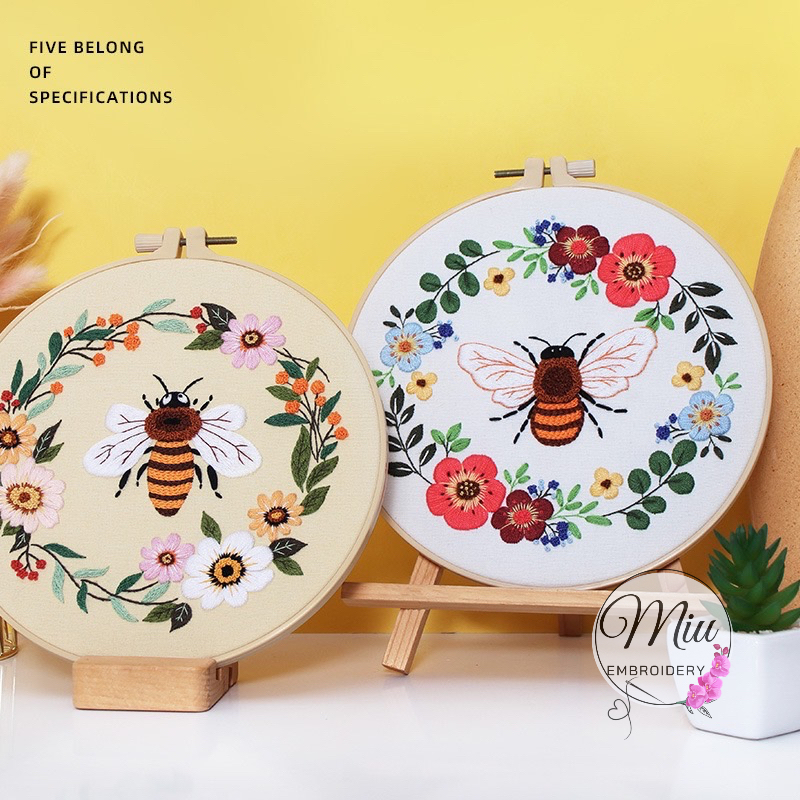 ชุดปักลายผึ้ง-ฟรีสะดึงขนาด-20cm-bees-diy-embroidery-kit-20cm