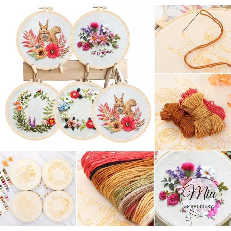 ชุดปักดอกไม้-ฟรีสะดึง-ขนาด-20cm-cute-modern-floral-animal-diy-embroidery-kit-20cm
