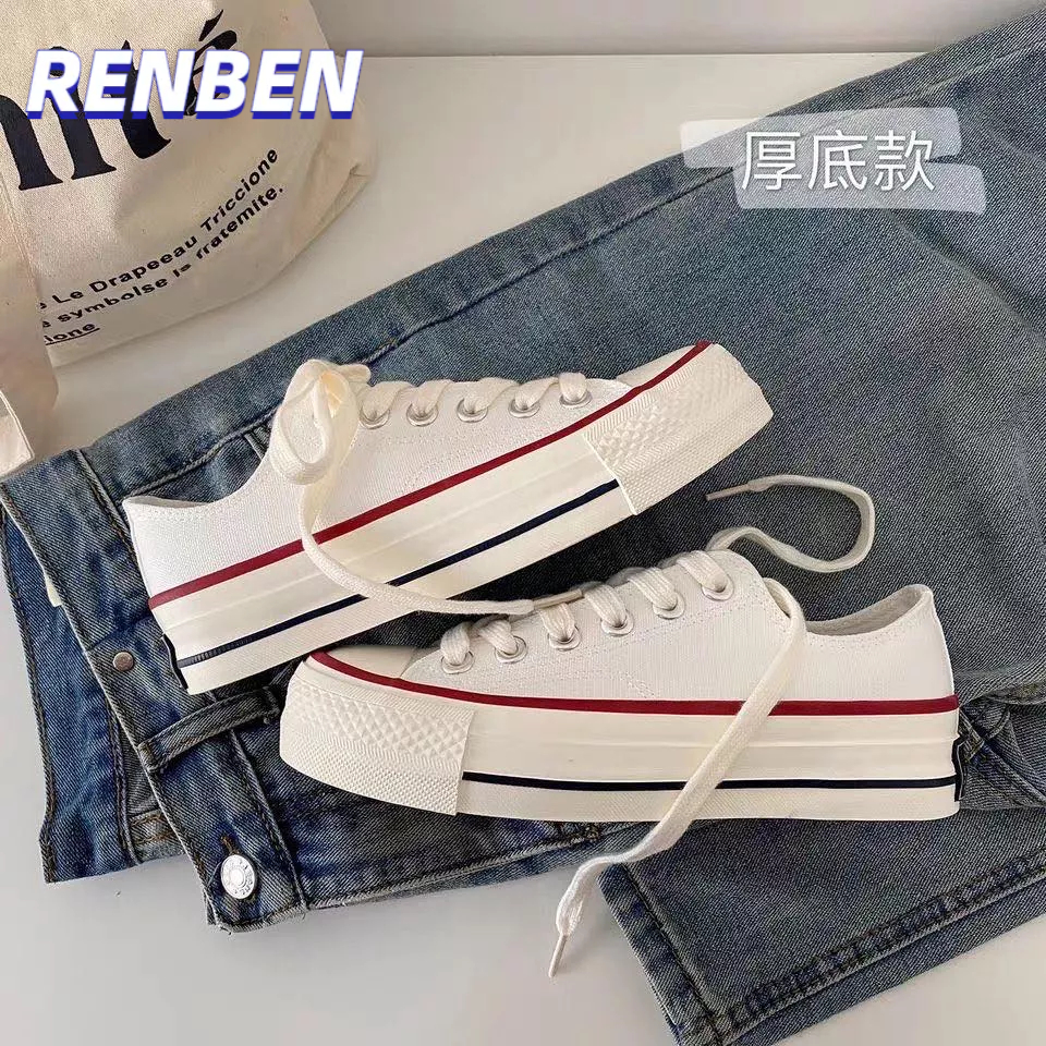 renben-retro-รองเท้าผ้าใบต่ำด้านบนหญิงเวอร์ชั่นเกาหลี-all-match-รองเท้าผู้หญิงนักเรียนแบนสไตล์ฮาราจูกุ-1970s-รองเท้ากีฬาสีทึบ
