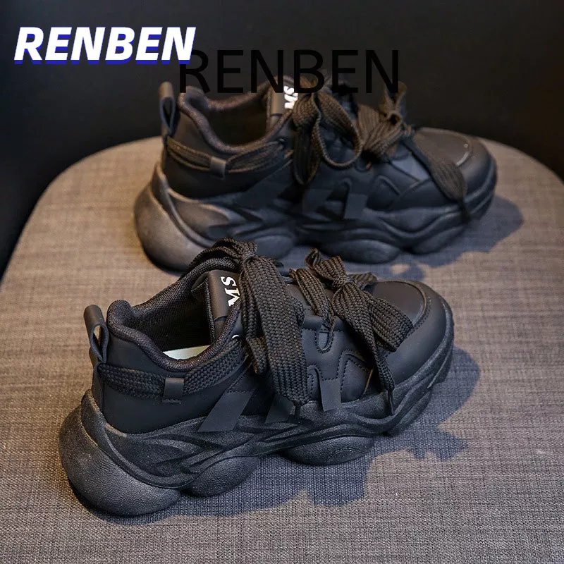 renben-ผู้หญิง-ins-รุ่นเกาหลี-รองเท้าพ่อ-รองเท้าวิ่งของนักเรียนหญิงใหม่-ภาพถ่ายลําลองและยกระดับถนน