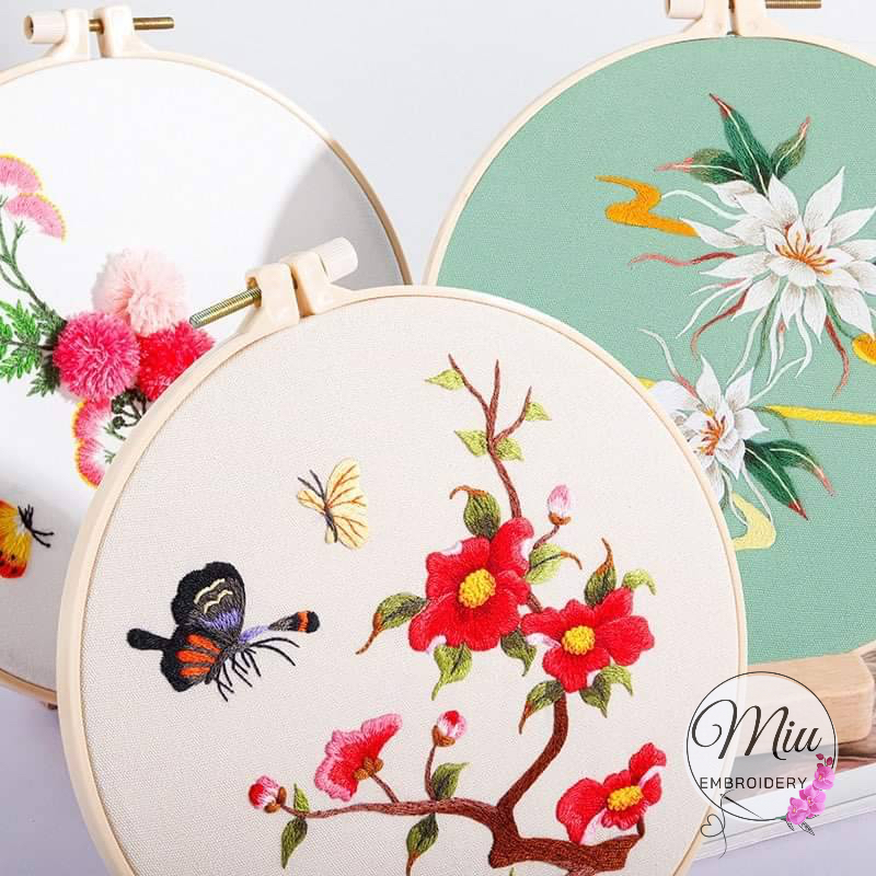 ชุดปักลายดอกไม้-ขนาด-20cm-beginner-flowers-diy-embroidery-kit-20cm