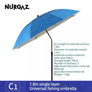 NURGAZ ร่มตกปลากลางแจ้ง1.8เมตรสากลฝนและดวงอาทิตย์ป้องกันพับร่มตกปลาตารางร่มตกปลา