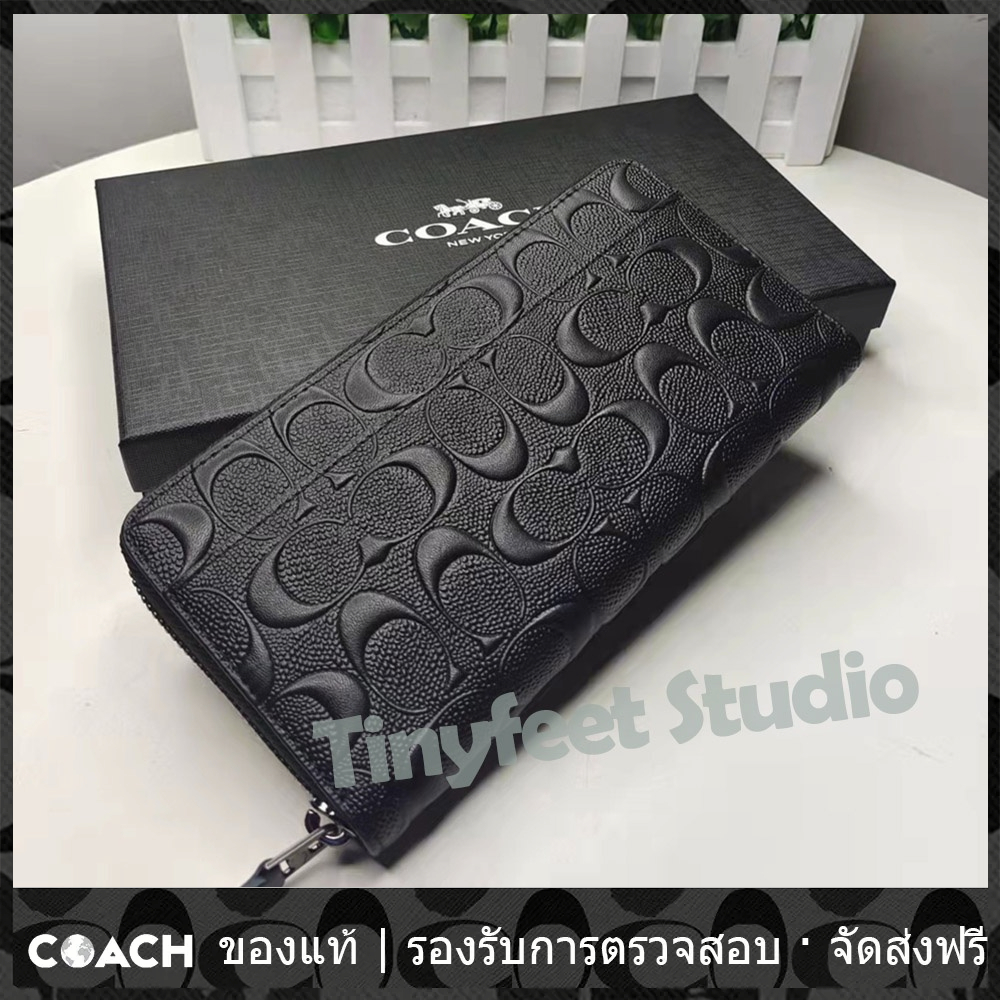 outlet-coach-f74918-หีบเพลงกระเป๋าสตางค์-in-signature-emboss-leather-ผู้หญิง-ผู้ชาย-ซิปยาว-กระเป๋าสตางค์